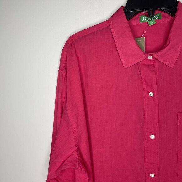 J.CREW Button Up Beach Shirt Women Large Cotton Voile Fuchsia Pink Relaxed BX621 - Picture 3 of 14